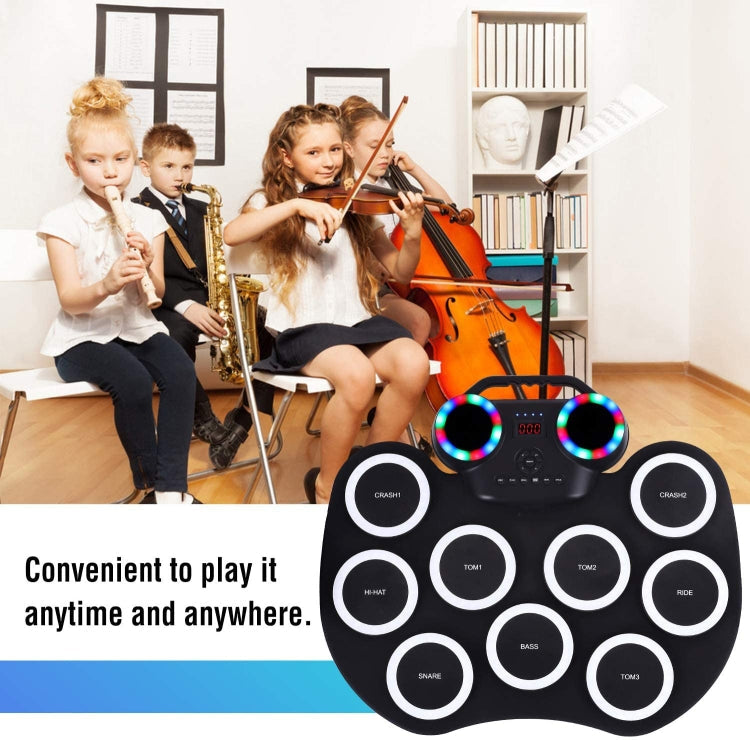 Portable Hand Roll Electronic Drum Flashing Light Bluetooth Drum(Icon Version + Black Green)