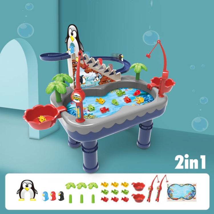 Penguin Stair Climbing Children Electric Magnetic Fishing Toy Multifunctional Game Set(Blue)