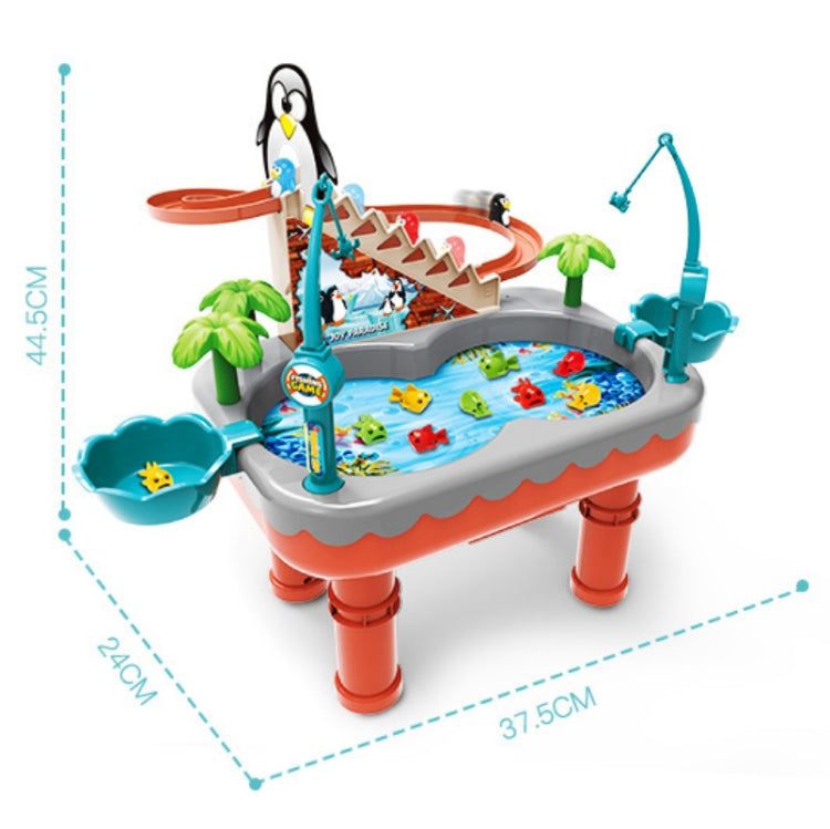 Penguin Stair Climbing Children Electric Magnetic Fishing Toy Multifunctional Game Set(Blue)
