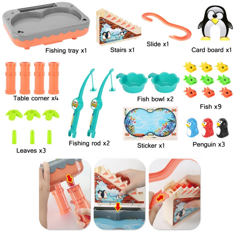 Penguin Stair Climbing Children Electric Magnetic Fishing Toy Multifunctional Game Set(Blue)