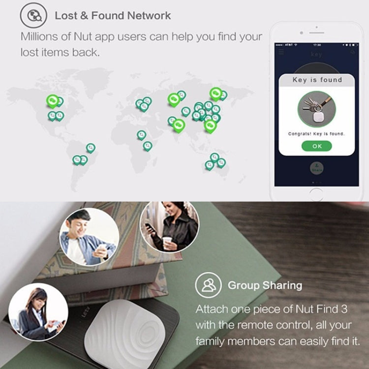 NUT F7X Smart Anti-Lost Device Bluetooth Two-Way Alarm Mobile Phone Key Wallet Anti-Lost Device(Gray)