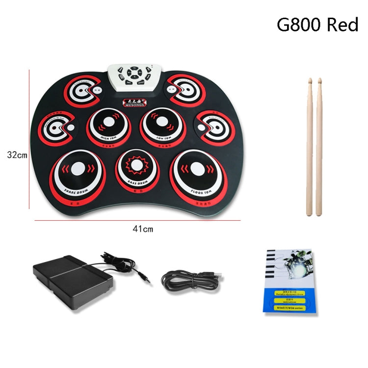 Silicone Folding Portable Hand-Rolled Drum DTX Game Strike Board(G800 Red)