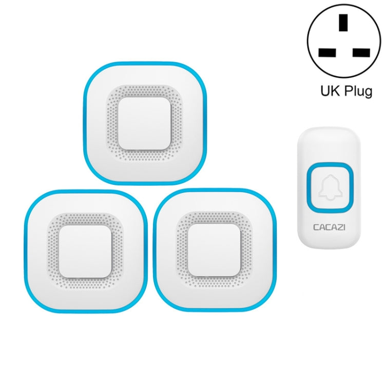 CACAZI V028F 1 For 3 Wireless Music Doorbell without Battery, Plug:UK Plug(White)