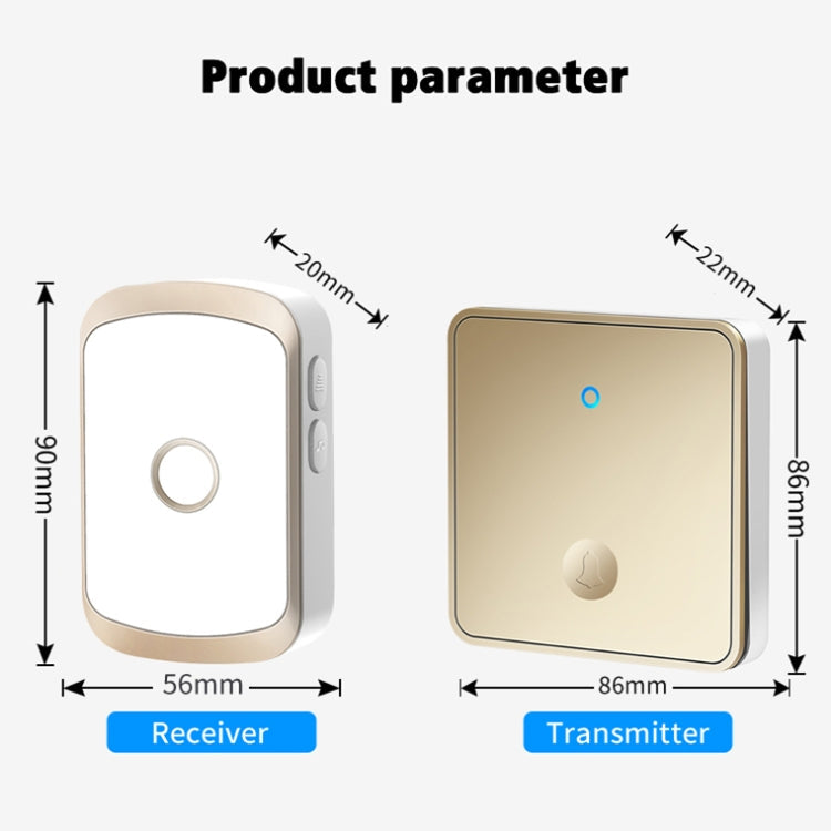 CACAZI FA50 1 For 1 Push-button Self-generating Wireless Doorbell, Plug:EU Plug(Gold)