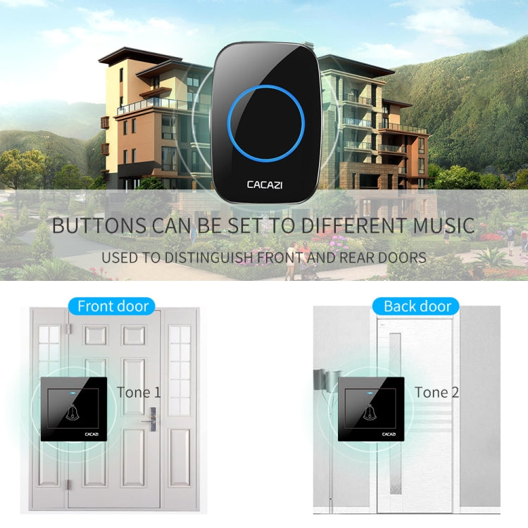 CACAZI H10 1 For 2 Home Wireless Music Doorbell without Battery, Plug:UK Plug(Black)