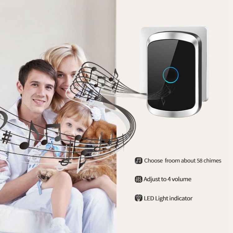 CACAZI A50 1 For 1 Wireless Music Doorbell without Battery, Plug:EU Plug(Black)