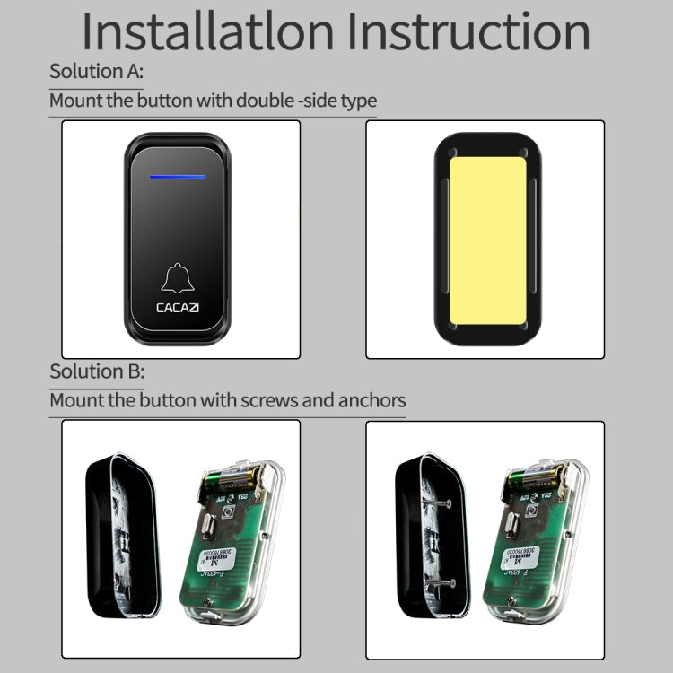 CACAZI Home Smart Digital Wireless Doorbell Remote Electronic Doorbell Elderly Pager, Style: US Plug(Black)