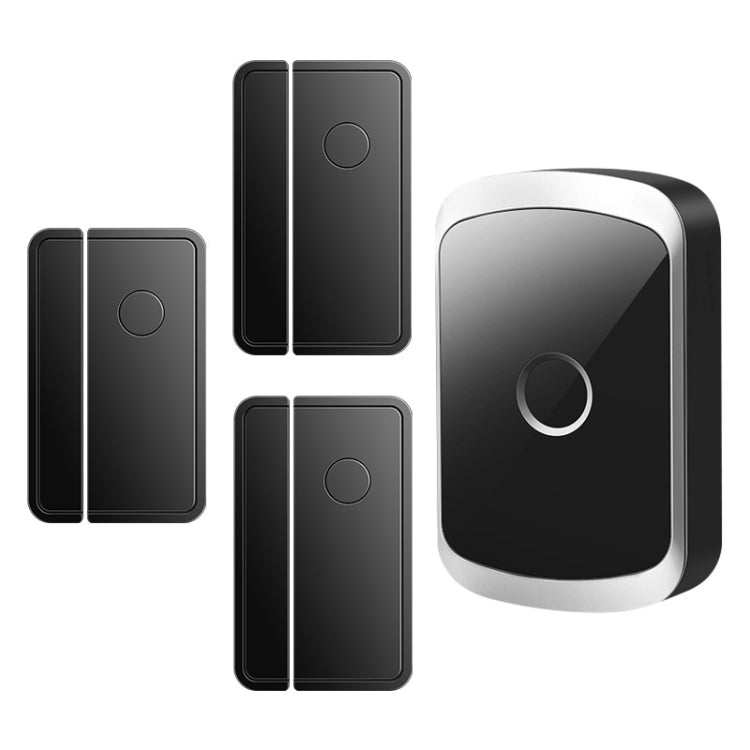 CACAZI M20 1 For 3 Split Type Door Opening Sensor Reminder Smart Wireless Doorbell Alarm, Style: EU Plug(Black)