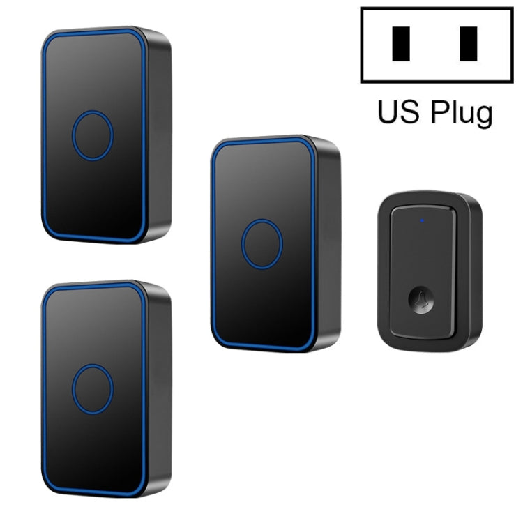 CACAZI  A19 1 For 3  Wireless Music Doorbell without Battery, US Plug(Black)