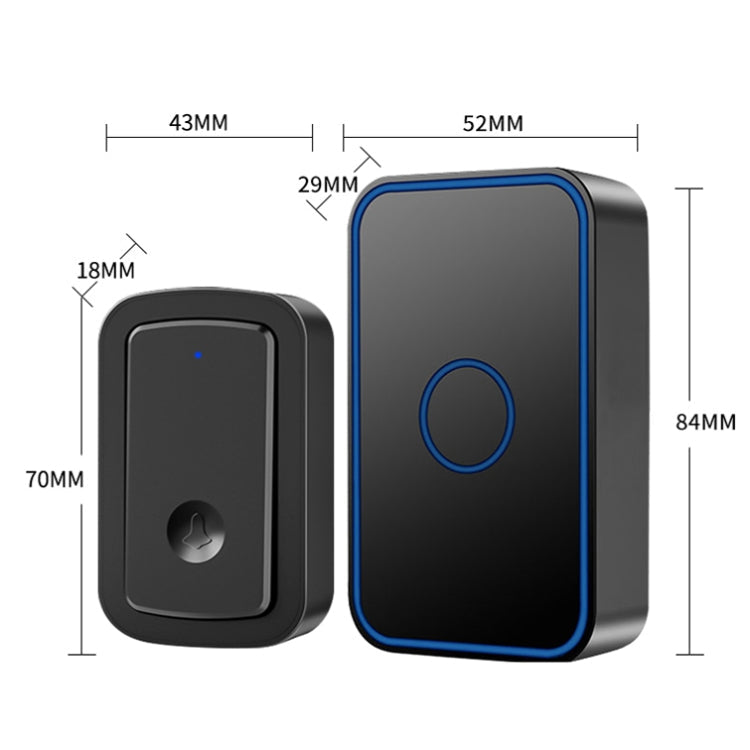 CACAZI  A19 1 For 3  Wireless Music Doorbell without Battery, EU Plug(Black)