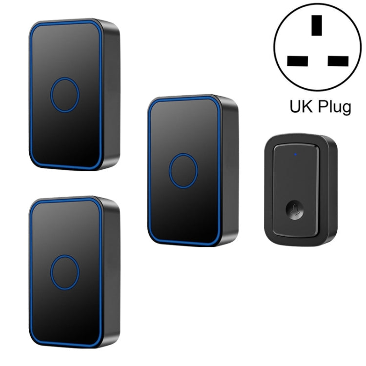 CACAZI  A19 1 For 3 Wireless Music Doorbell without Battery, UK Plug(Black)