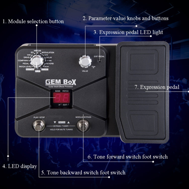 GEM-BOX Electric Guitar Effects Adjustable Multi-Effects Device(Black)