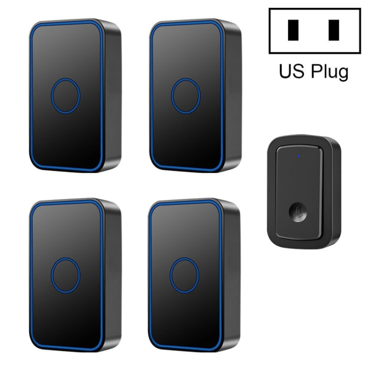 CACAZI A19 1 For 4 Wireless Music Doorbell without Battery, Plug:US Plug(Black)