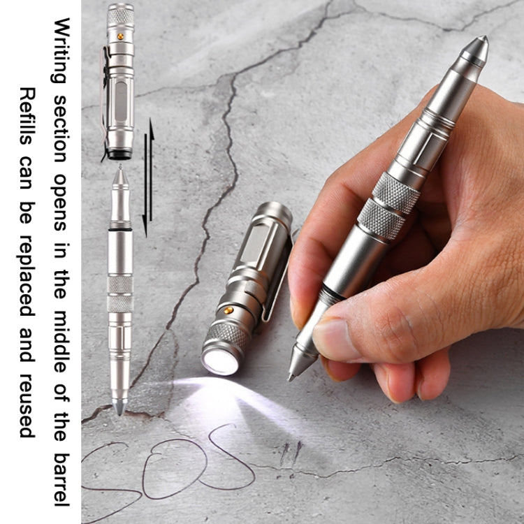 P08 Outdoor LED With Flashing Tungsten Steel Window Breaking Self-Defense Pen(Grey)