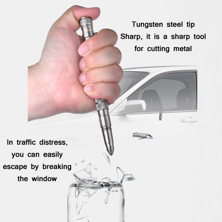 P08 Outdoor LED With Flashing Tungsten Steel Window Breaking Self-Defense Pen(Black)