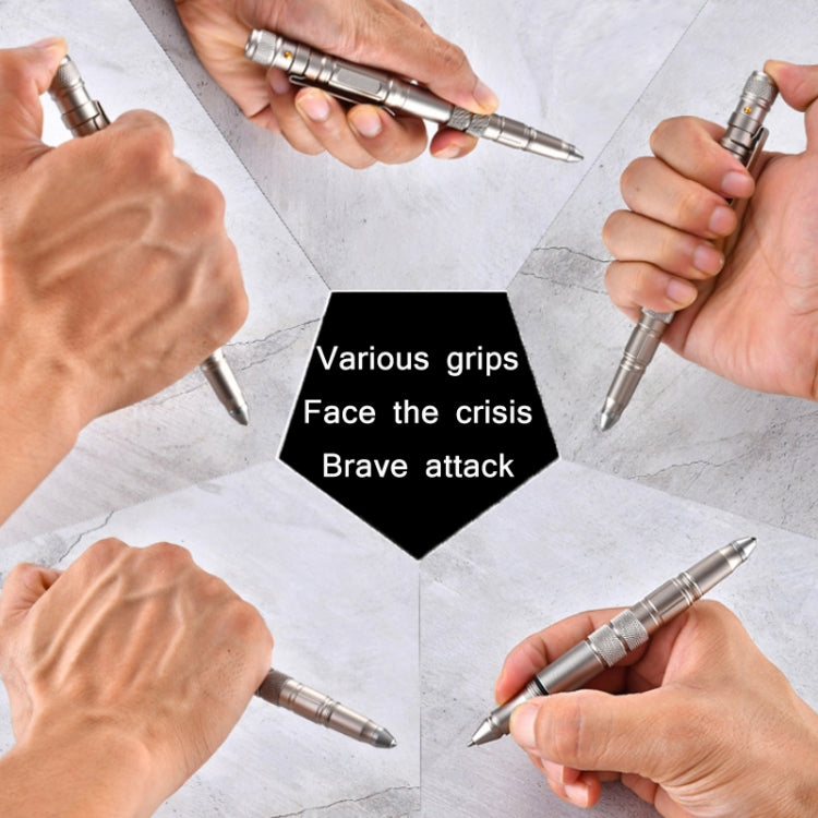 P08 Outdoor LED With Flashing Tungsten Steel Window Breaking Self-Defense Pen(Black)