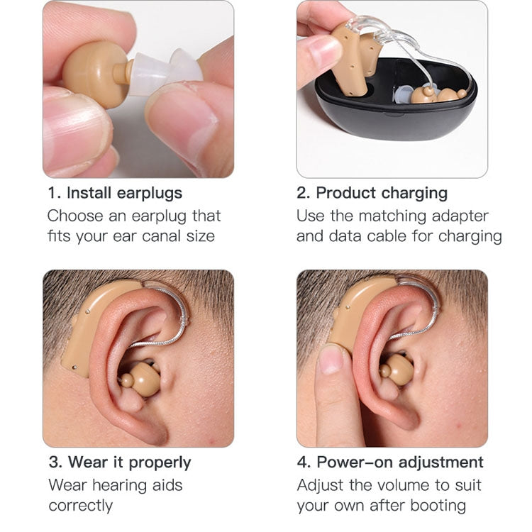 Elderly Use Can Charge Sound Amplifier Hearing Aid, Specification: EU Plug(Blue Double Machine+White Charging Bin)