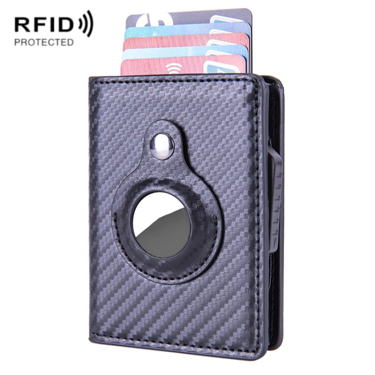 X-80 RFID Anti-theft Brushed Leather Card Holder For AirTag(Carbon Fiber Black)