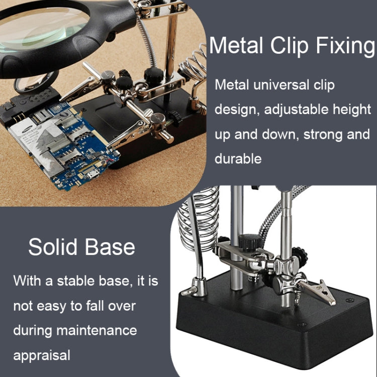 16129-C 2.5X/7.5X/10X LED Lighting Auxiliary Bracket Maintenance Magnifier(EU Plug)