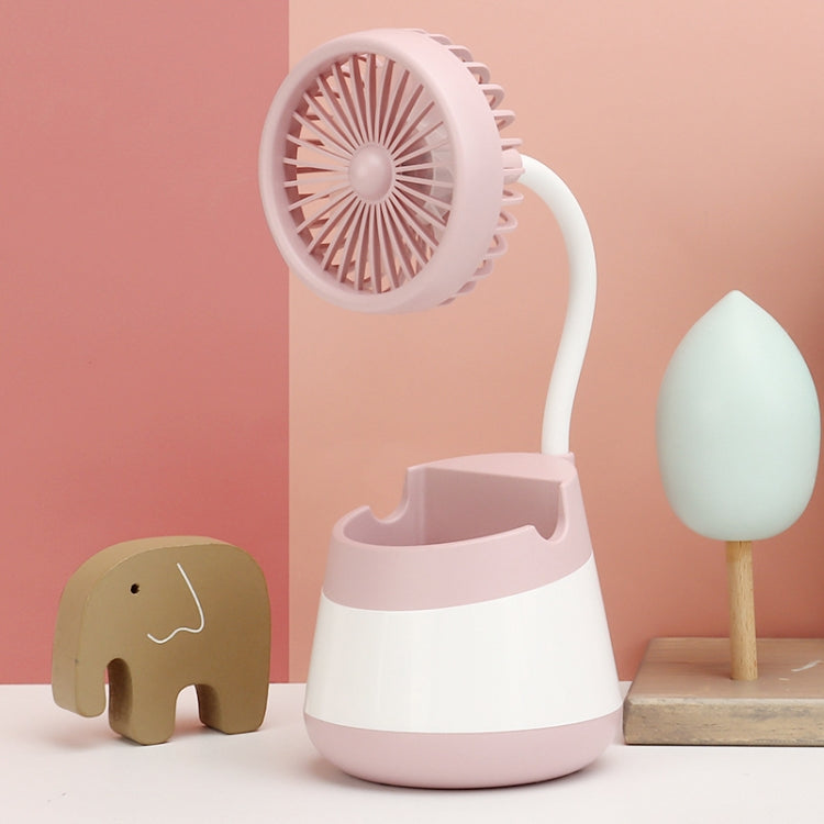 276A USB Charging Desktop Pen Holder Fan with Phone Holder Function Dormitory Portable Fan(Pink)