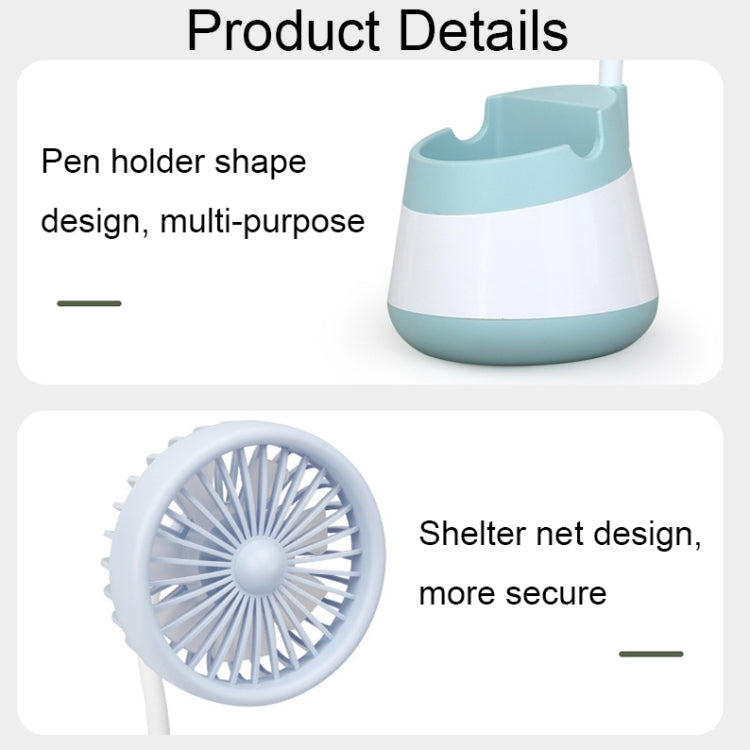 276A USB Charging Desktop Pen Holder Fan with Phone Holder Function Dormitory Portable Fan(Blue)