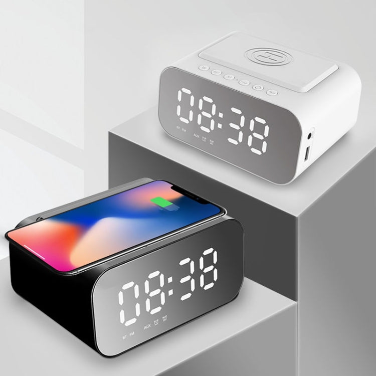 BT510 15W LED Clock Wireless Charging Bluetooth Speaker Multifunctional Smart Mirror Alarm Clock Audio(White)