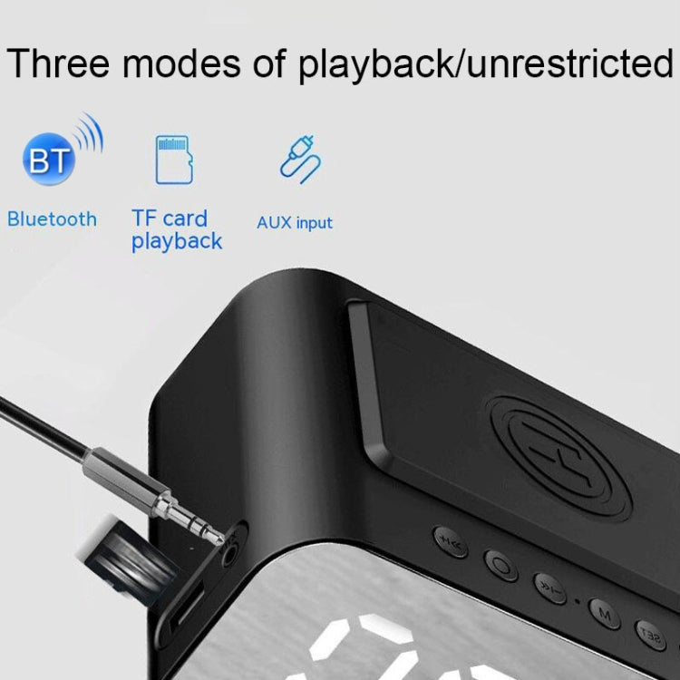 BT510 15W LED Clock Wireless Charging Bluetooth Speaker Multifunctional Smart Mirror Alarm Clock Audio(White)