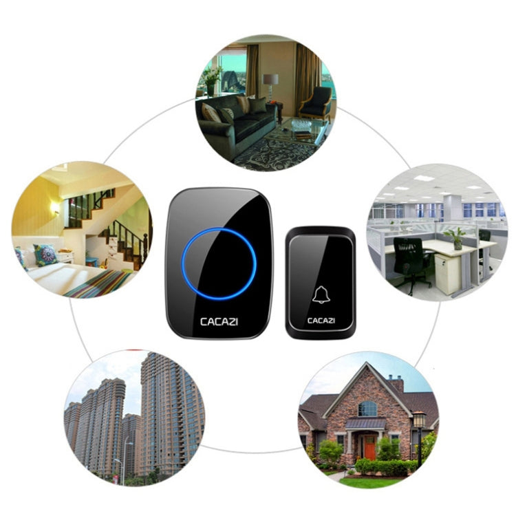 CACAZI A06-DC 1 to 2 Battery Smart Home Wireless Waterproof Doorbell(White)