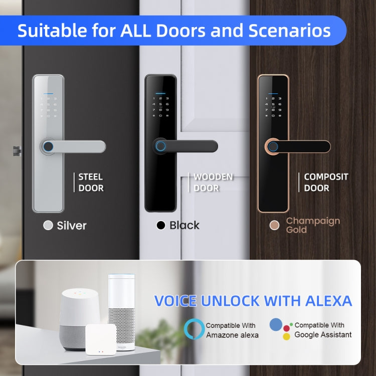 C91 Tuya Smart WiFi Password Fingerprint Electronic Door Lock(Silver)
