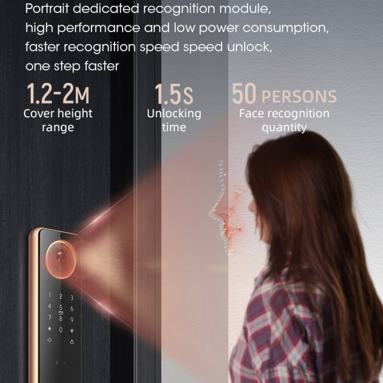 S61 Fully Automatic 3D Face Recognition Tuya Wifi Smart Fingerprint Lock Anti-theft Password Lock(Rose Gold)