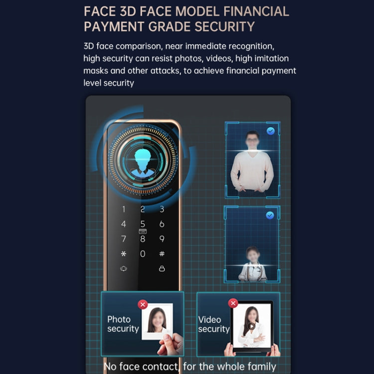 S61 Fully Automatic 3D Face Recognition Tuya Wifi Smart Fingerprint Lock Anti-theft Password Lock(Rose Gold)