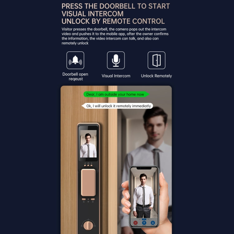 S61 Fully Automatic 3D Face Recognition Tuya Wifi Smart Fingerprint Lock Anti-theft Password Lock(Rose Gold)