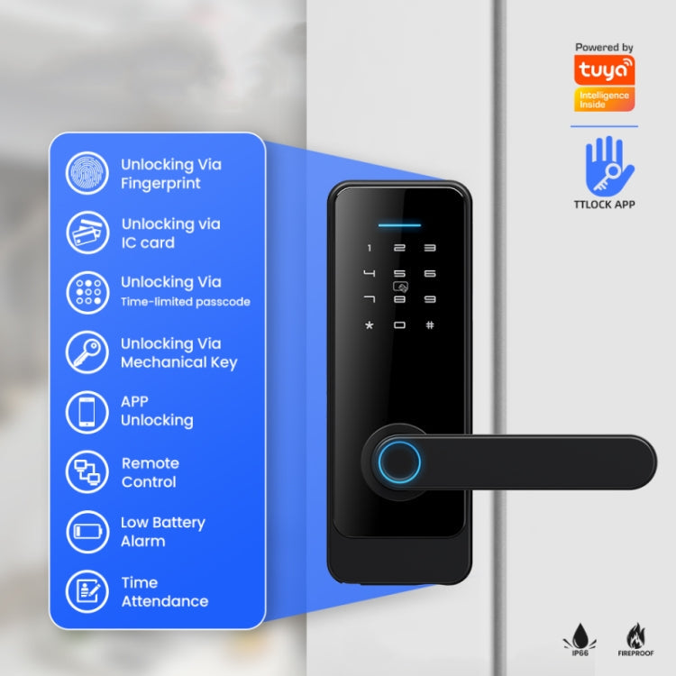 C89 Smart Fingerprint Password Lock Home Indoor Door TUYA System Lock(Silver)