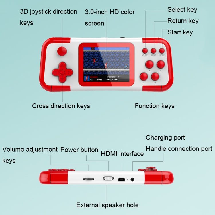 A12 3.0-Inch HD Colorful Screen Retro Handheld Game Console With 666 Built-In Games, Model: Double Red Blue