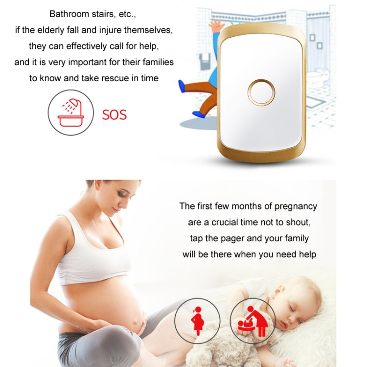 CACAZI C20 Two To Three Wireless Pager For The Elderly Home Care Waterproof Emergency Pager, EU Plug(Gold)