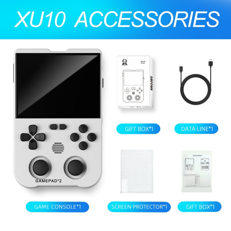 AMPOWN XU10 Handheld Game Console 3.5-Inch IPS Screen Linux System Portable Video Arcade 256G(White)