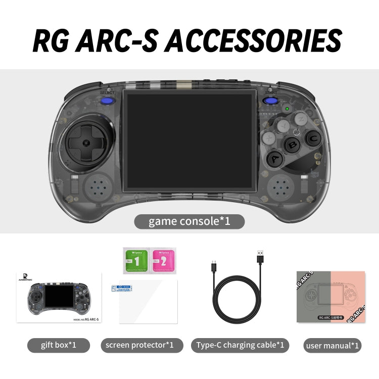 ANBERNIC RG ARC-S Handheld Game Console 4-Inch IPS Screen Linux System Portable Video Arcade 128G(Transparent Blue)