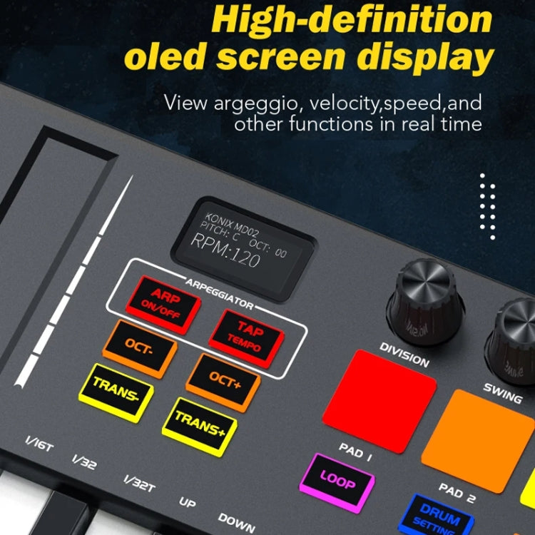 MD02 25 Key USB Keyboard And Drum Pad MIDI Controller Keyboard Piano(Black)