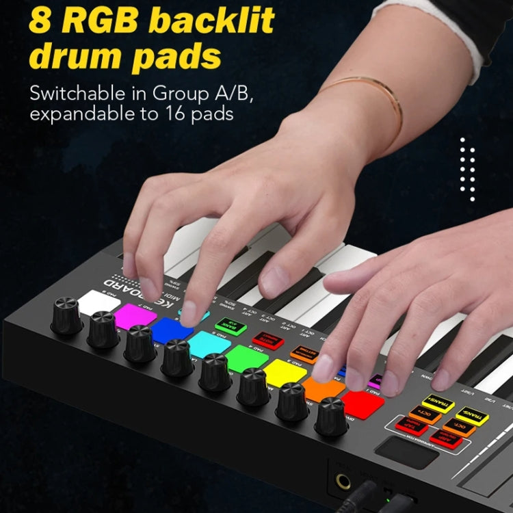 MD02 25 Key USB Keyboard And Drum Pad MIDI Controller Keyboard Piano(Black)