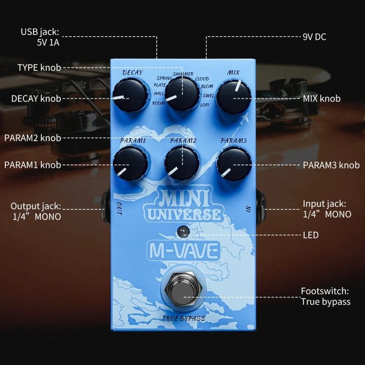 M-VAVE Guitar Monoblock Effects Digital Modeling Reverb Effects(Sky Blue)
