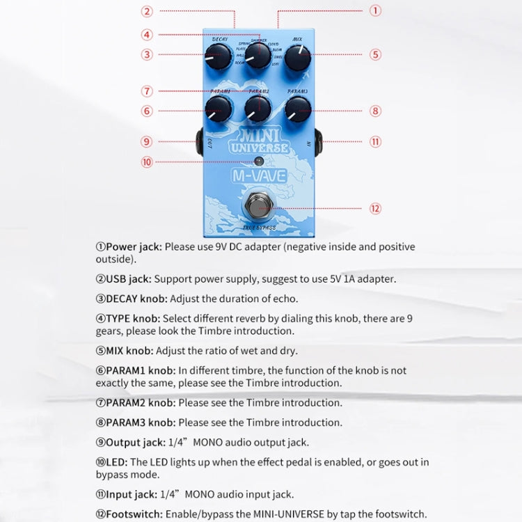 M-VAVE Guitar Monoblock Effects Digital Modeling Reverb Effects(Sky Blue)