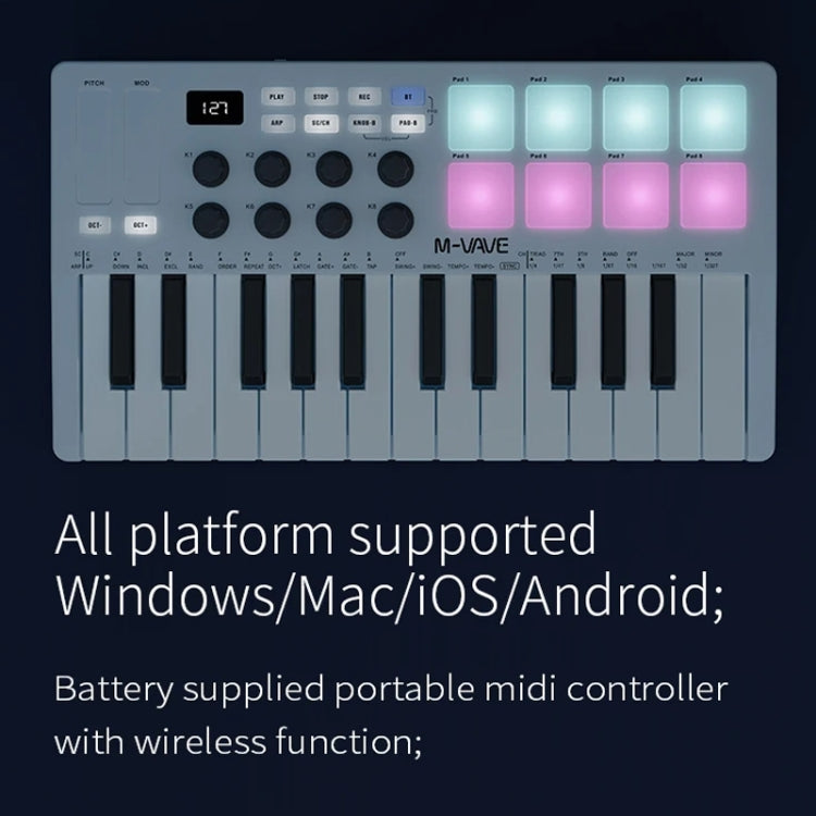 M-VAVE SMK-25 USB MIDI Keyboard Controller With 8 Back Drum Pads(White)