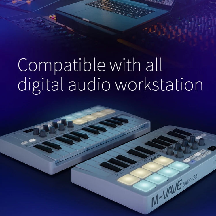 M-VAVE SMK-25 USB MIDI Keyboard Controller With 8 Back Drum Pads(White)