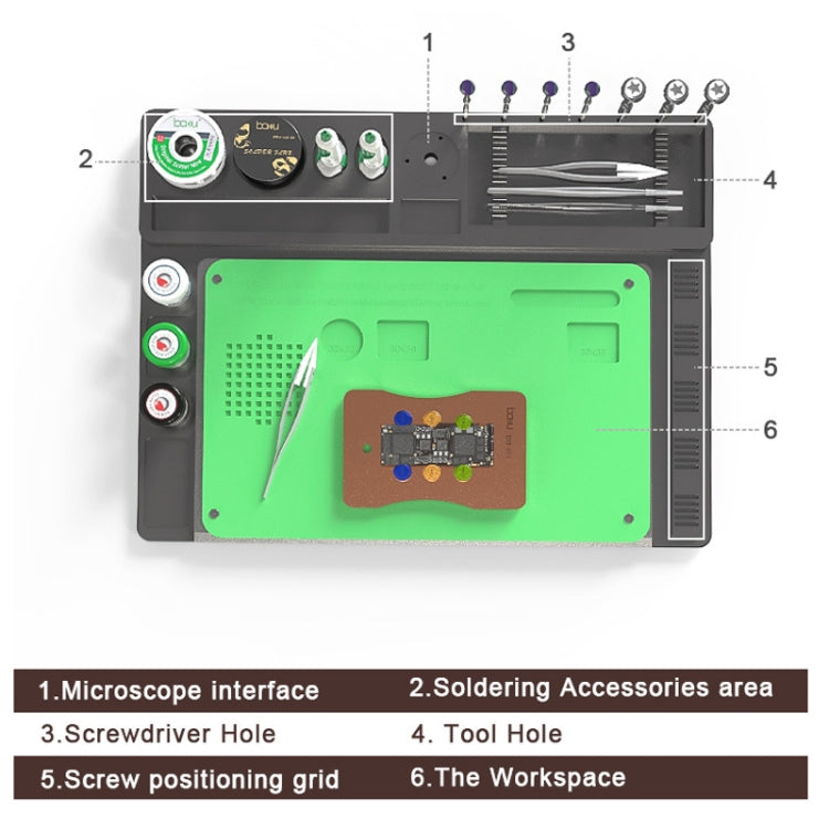BAKU BA-692  2 In 1 Microscope Maintenance Insulation Pad Aluminum Alloy Silicone Work Mat(Black+Green)