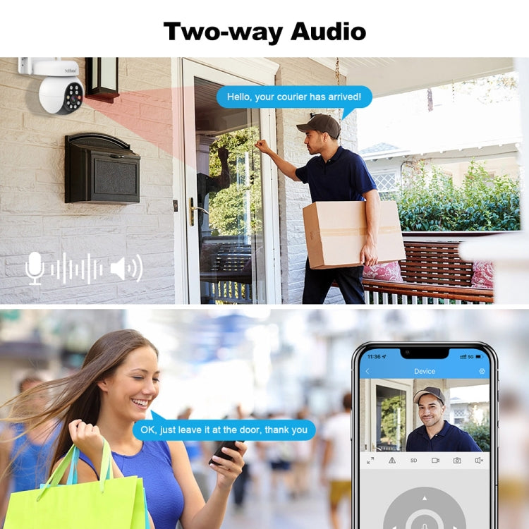 SriHome SH052 Wifi 5MP Wireless PTZ IP AI Auto Tracking Sound&Light Alarm Starlight Color Night Vision Outdoors Surveillance Camera, Plug: AU