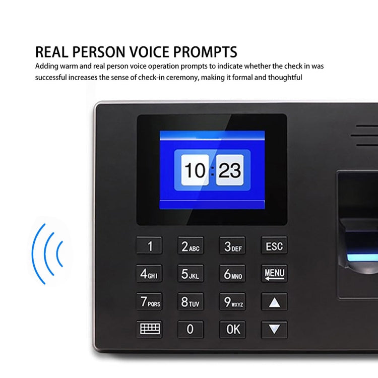 Fingerprint Recognition Voice Broadcast Smart Report Generation Attendance Machine, Model: Black US Plug