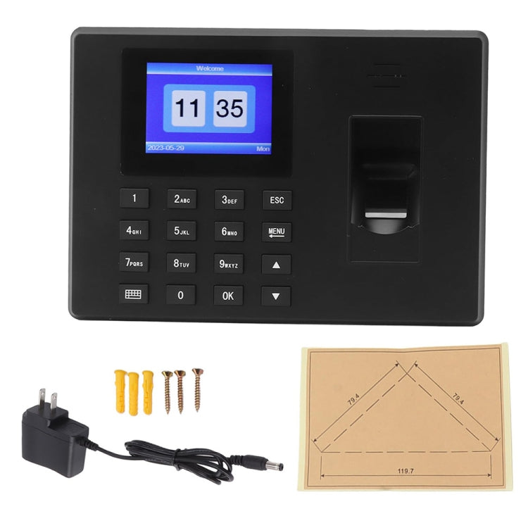 Fingerprint Recognition Voice Broadcast Smart Report Generation Attendance Machine, Model: Black EU Plug
