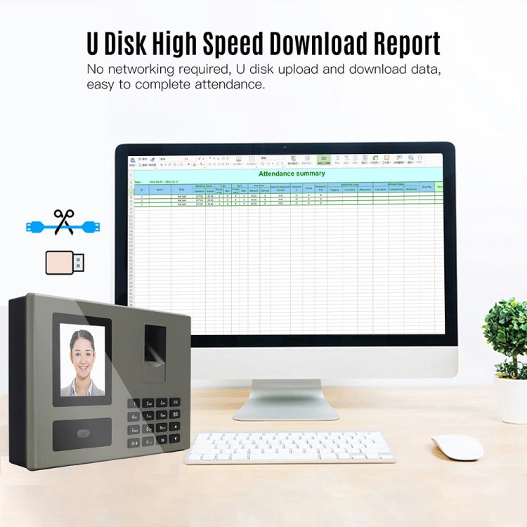 FA03 Intelligent Voice Prompt Face Recognition Fingerprint Attendance Machine(English with EU Plug)