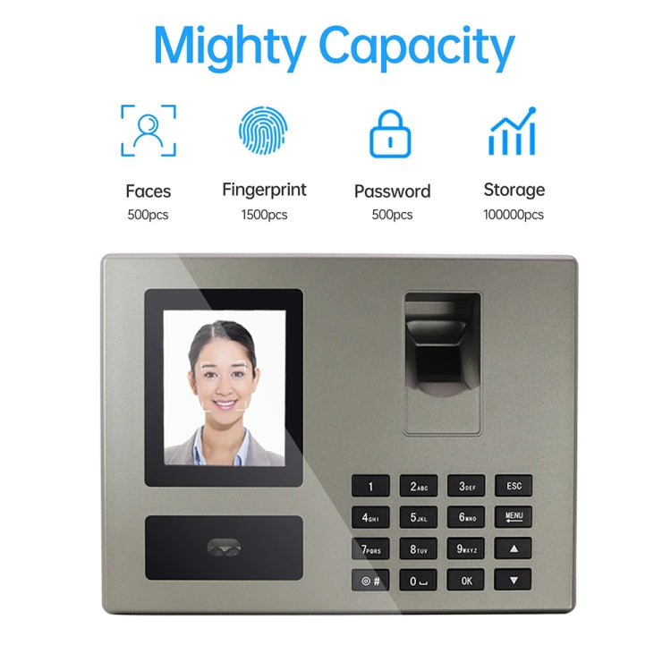 FA03 Intelligent Voice Prompt Face Recognition Fingerprint Attendance Machine(English with EU Plug)