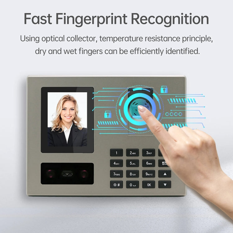 FA03 Intelligent Voice Prompt Face Recognition Fingerprint Attendance Machine(English with US Plug)